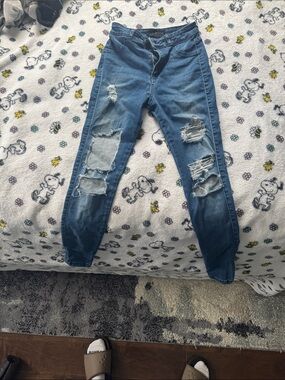 FITJEANS Distressed Dark Blue Women's Skinny Jeans
